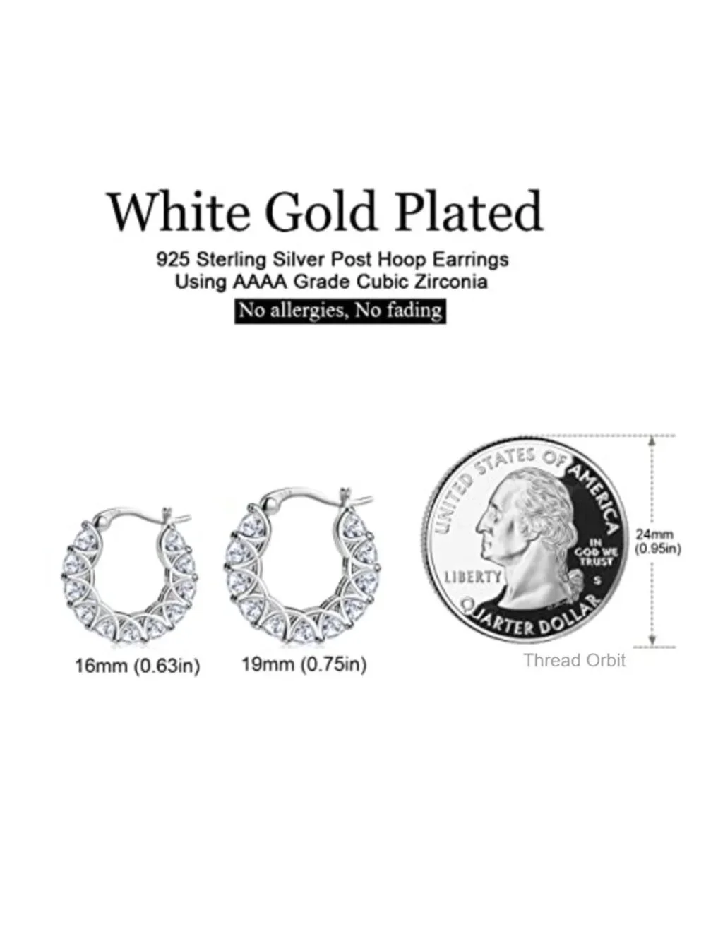 Sterling Silver Cubic Zirconia Hoop Earrings Huggies
